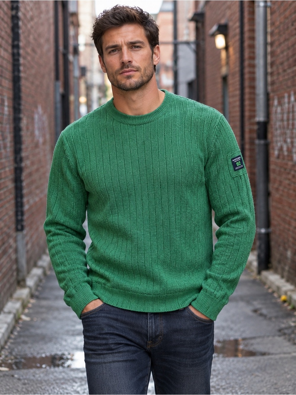 Vintage Abercrombie & Fitch Men’s Green Ribbed Crewneck Sweater
